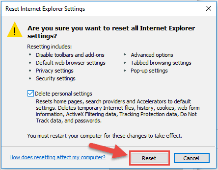 Reset Internet Explorer Step6